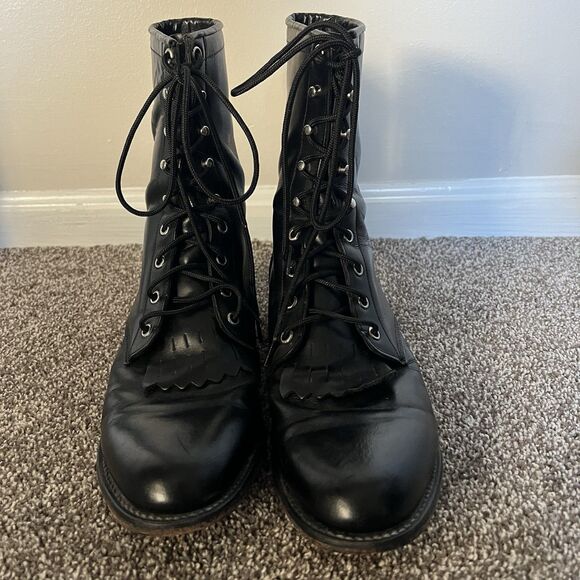 Vintage Justin 506 Black Lace-Up Boots - Picture 2 of 12